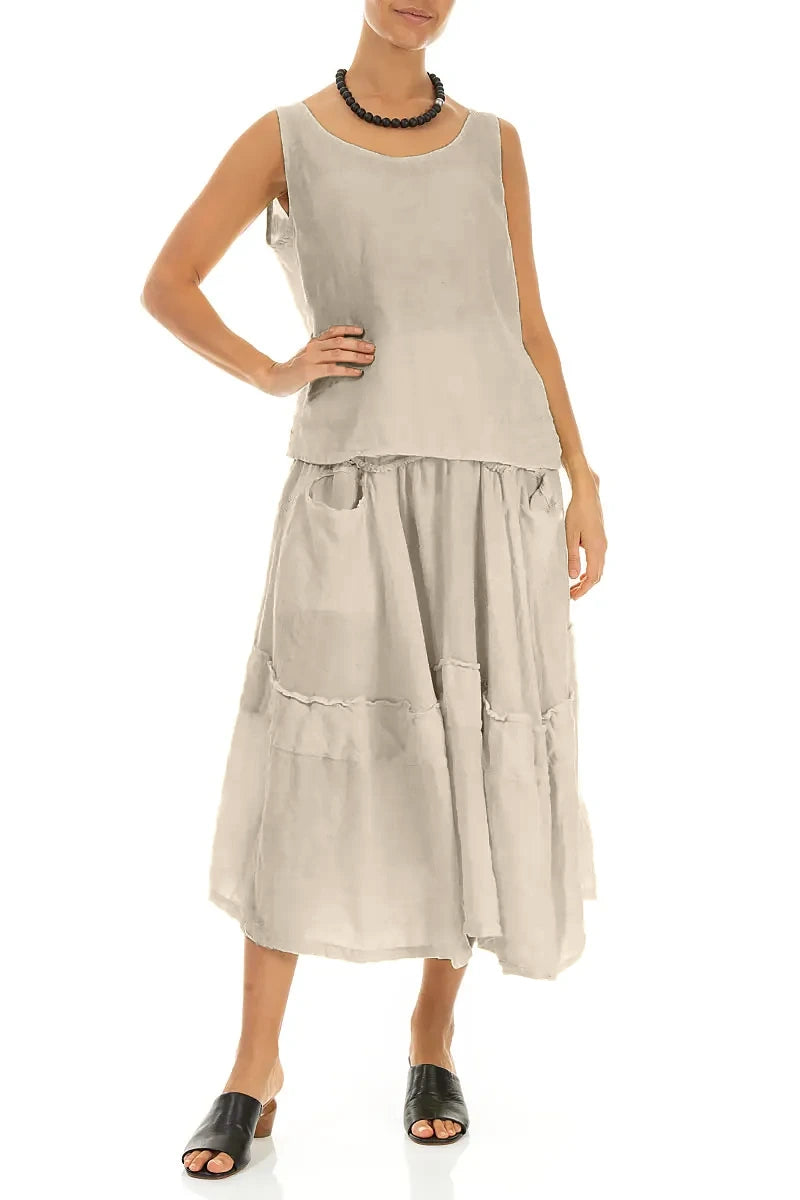 Flared Beige Crêpe Linen Skirt