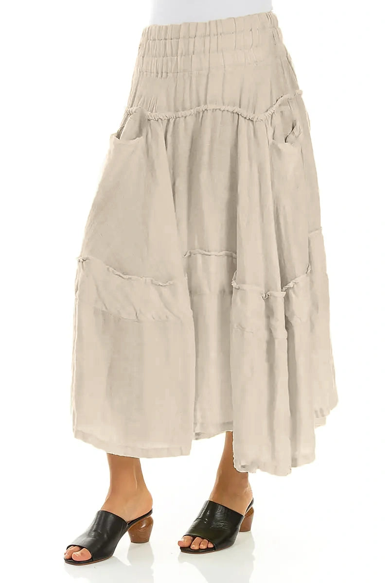 Flared Beige Crêpe Linen Skirt