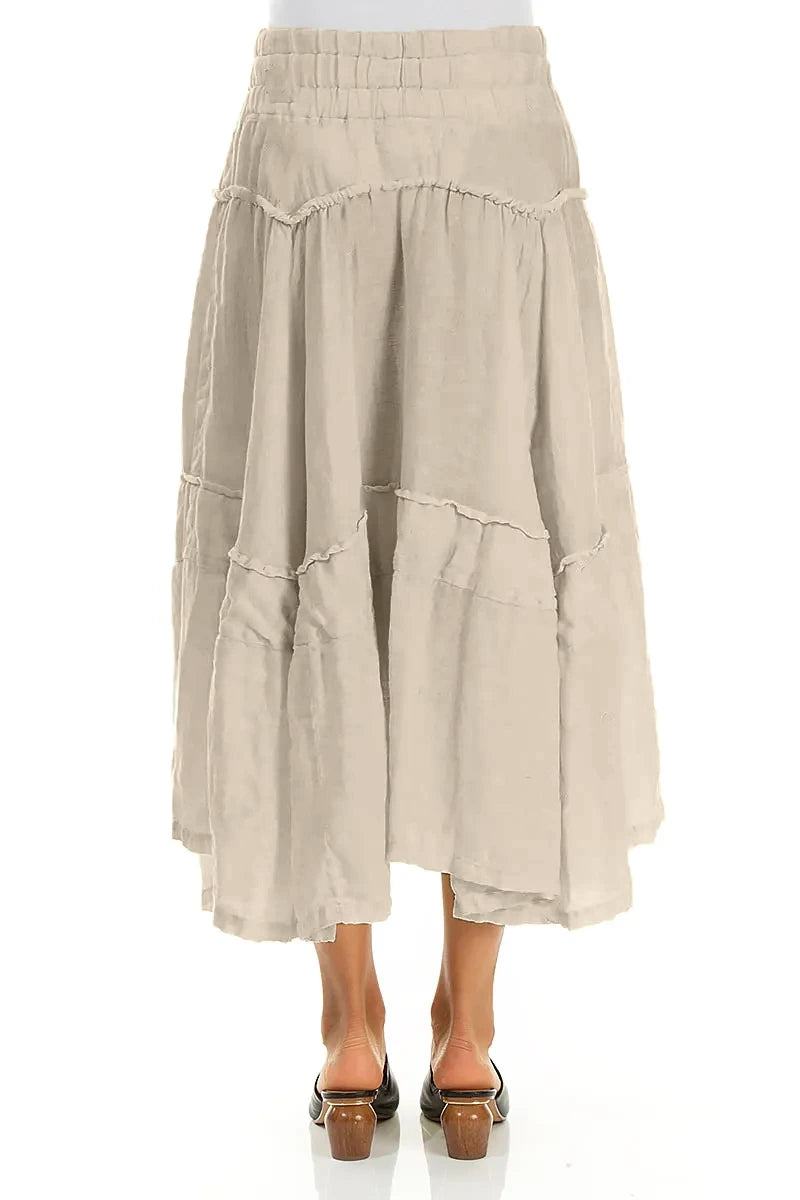 Flared Beige Crêpe Linen Skirt