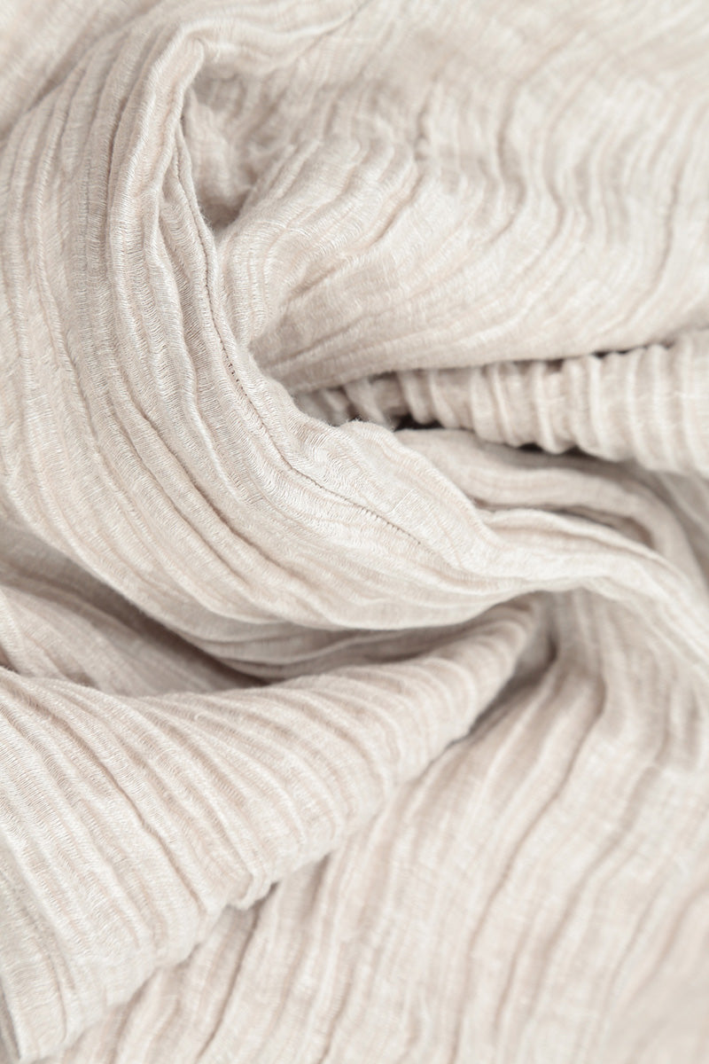 Flared Beige Crinkled Silk Trousers