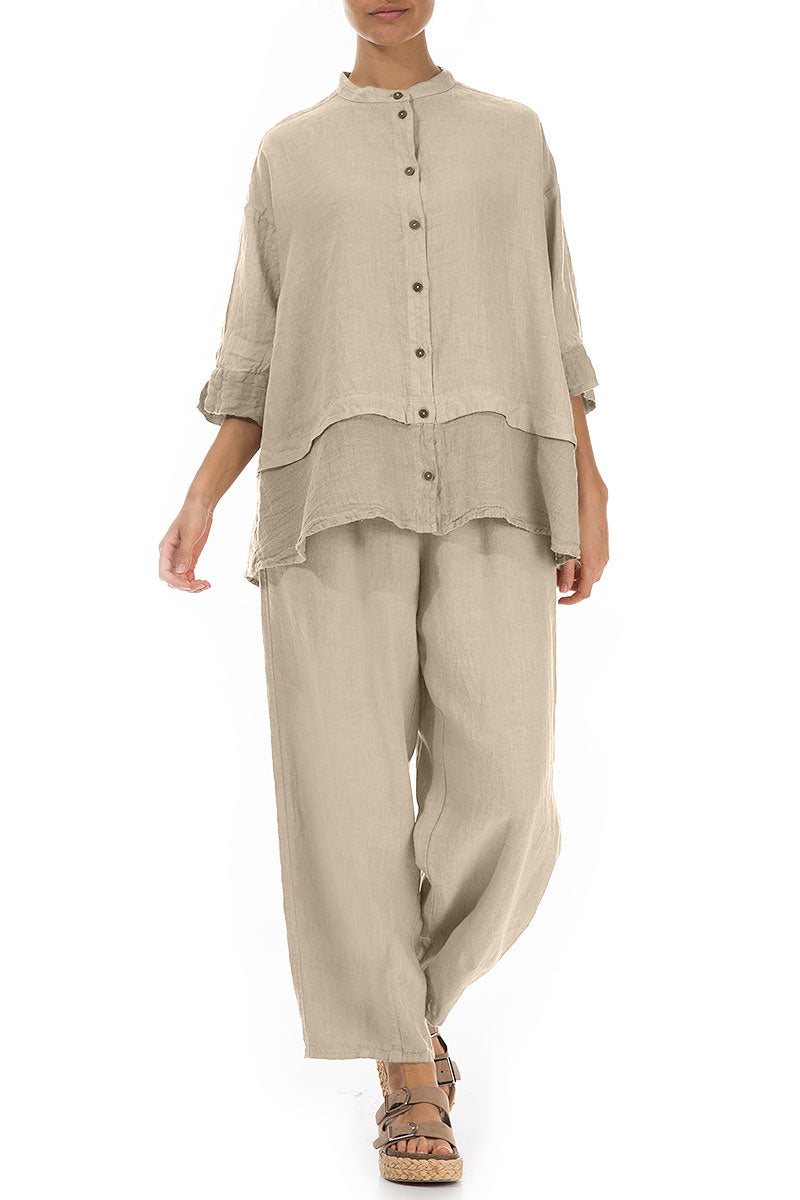 Flared Beige Linen Shirt