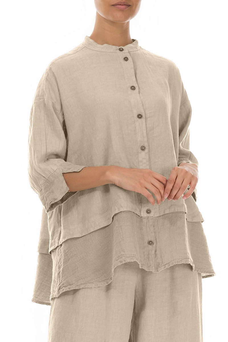 Flared Beige Linen Shirt