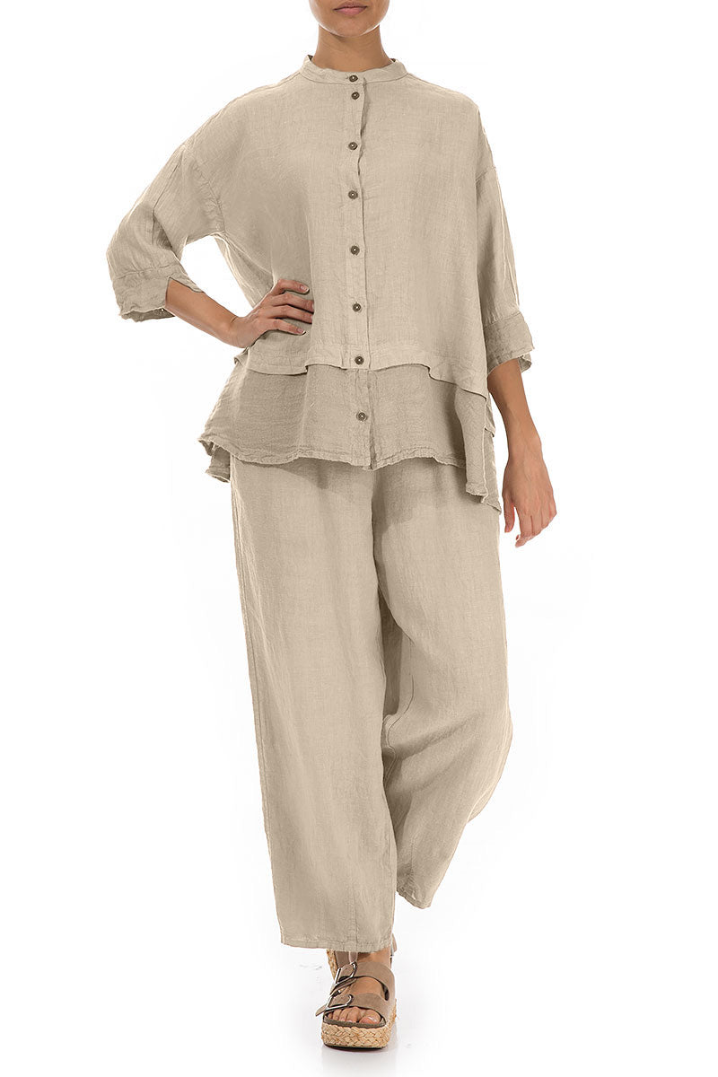 Flared Beige Linen Shirt