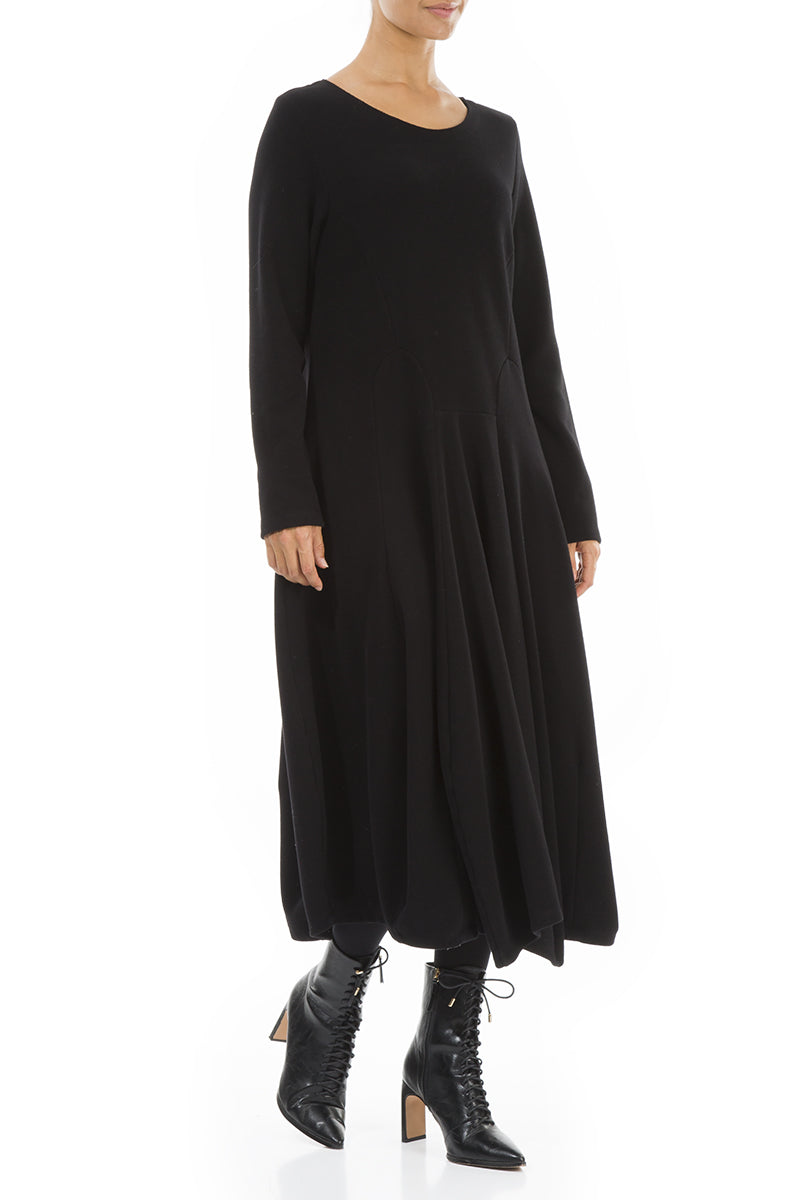 Flared Black Jersey Cotton Dress 3