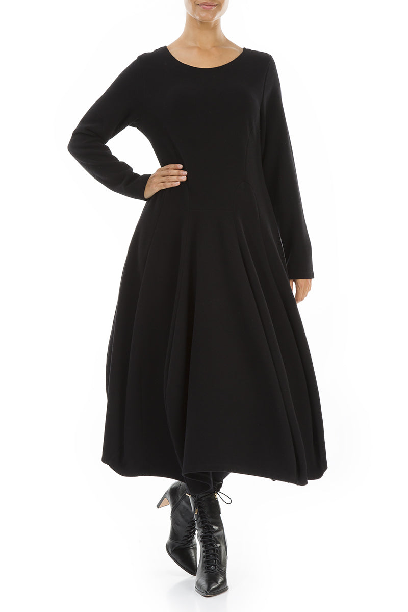 Flared Black Jersey Cotton Dress 5