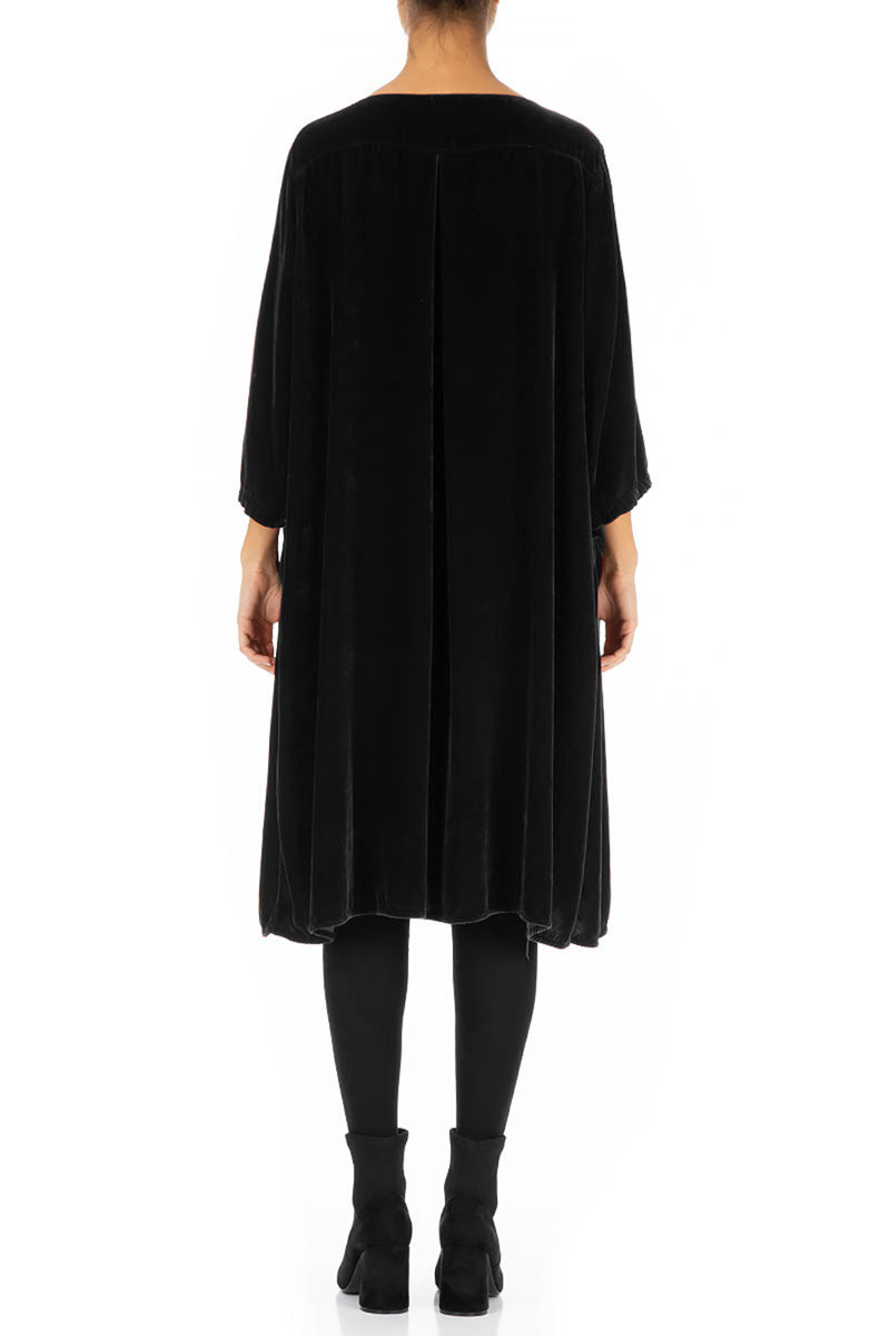 Flared Black Silk Velvet Dress 2