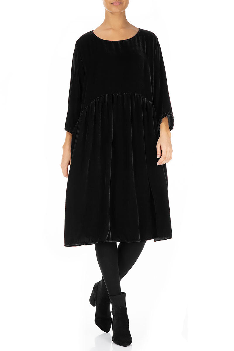 Flared Black Silk Velvet Dress 4
