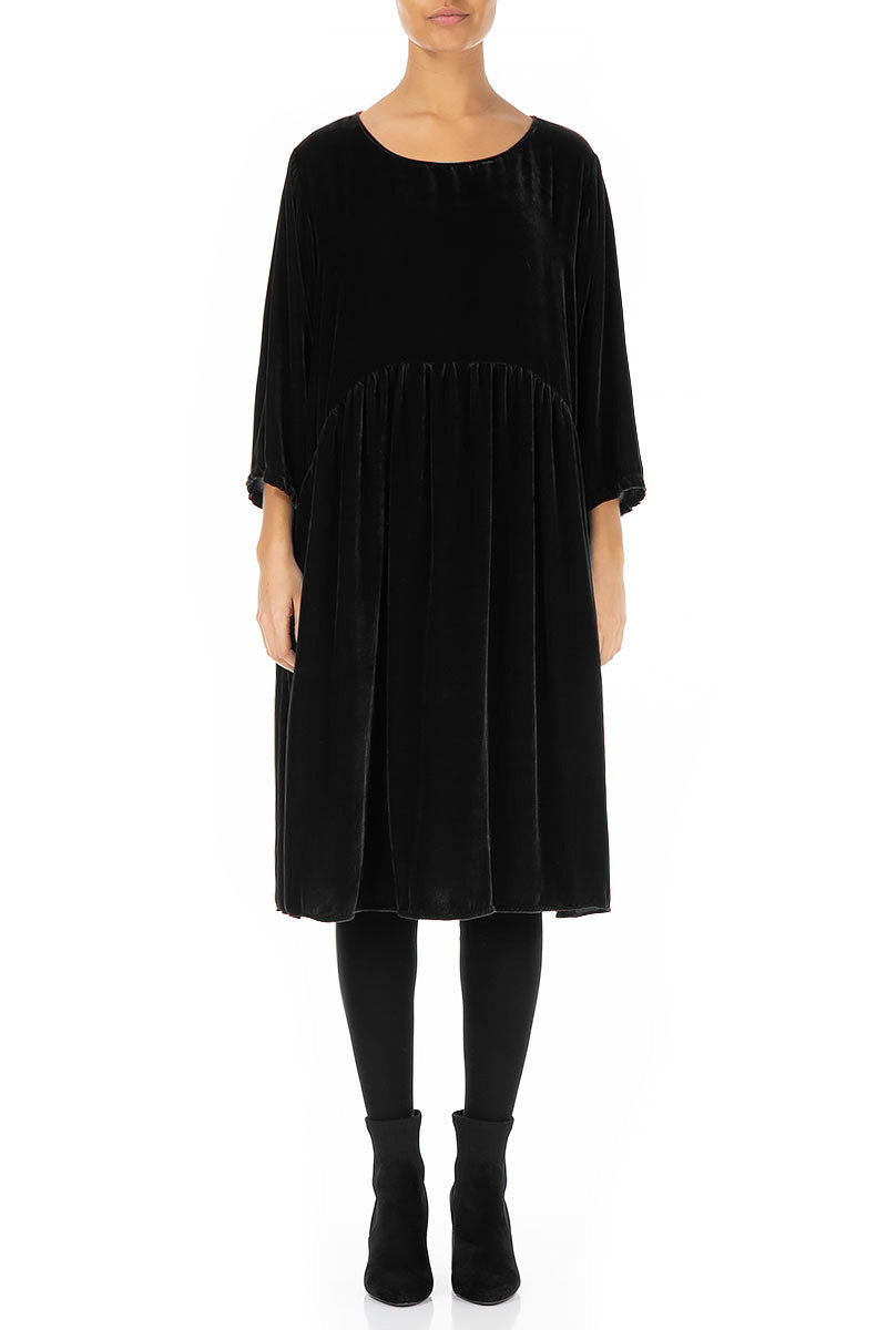 Flared Black Silk Velvet Dress 1