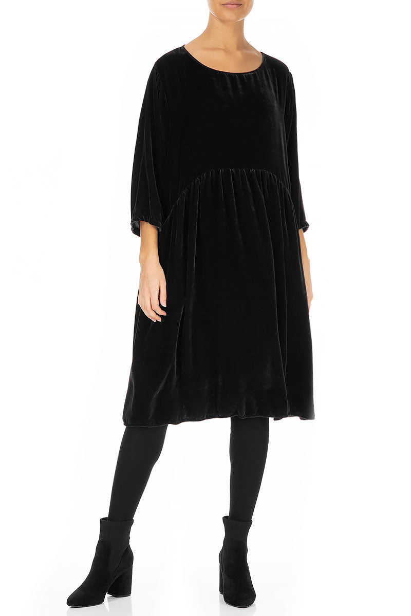 Flared Black Silk Velvet Dress 5