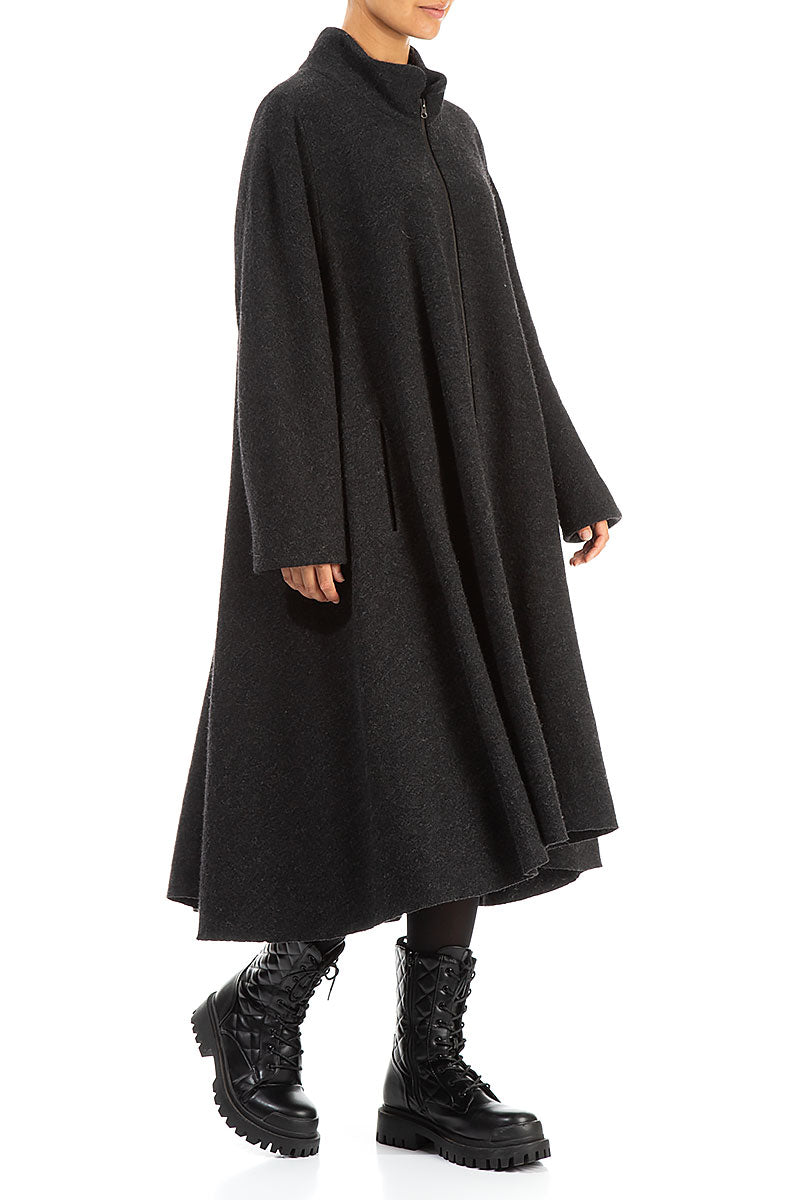 Flared Dark Grey Wool Coat 3