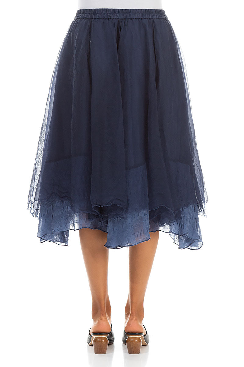 Flared Blue Night Silk Chiffon Skirt 2