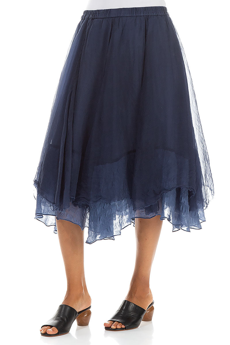 Flared Blue Night Silk Chiffon Skirt 3