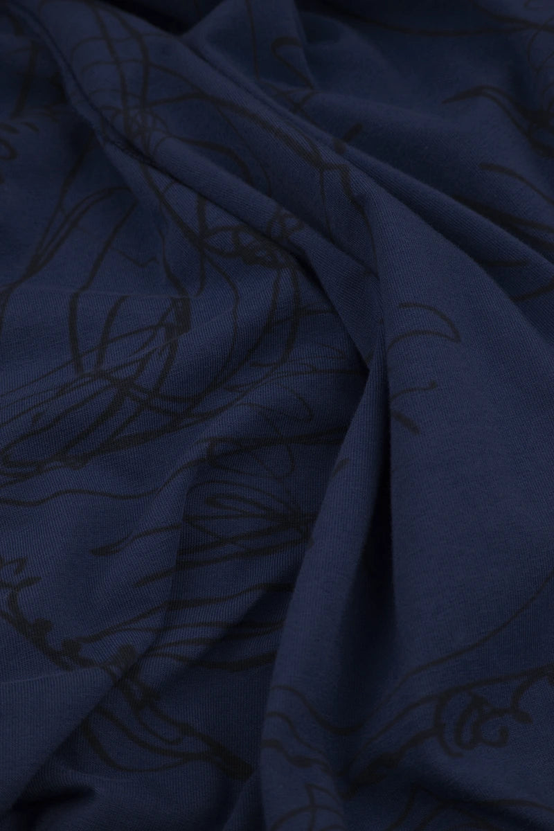 Flared Boxy Royal Blue Abstract Draw Cotton Dress 5