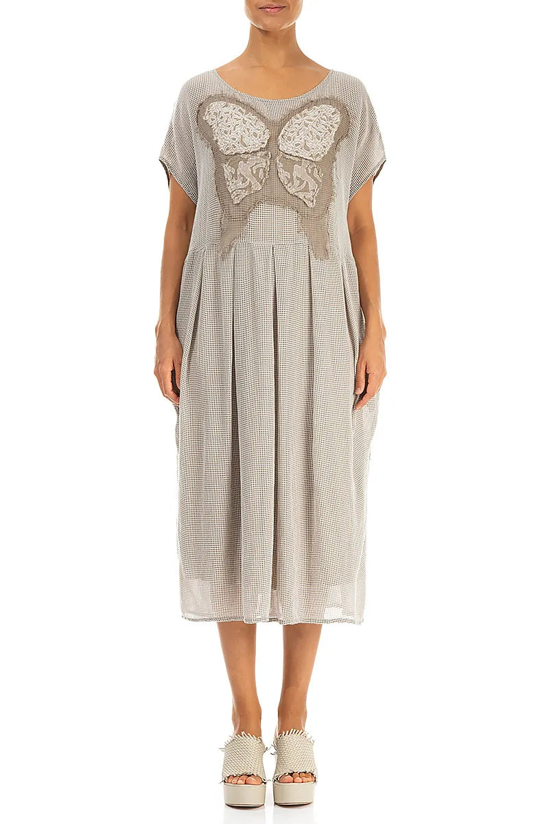Flared Butterfly Beige Mesh Silk Dress – grizas.com