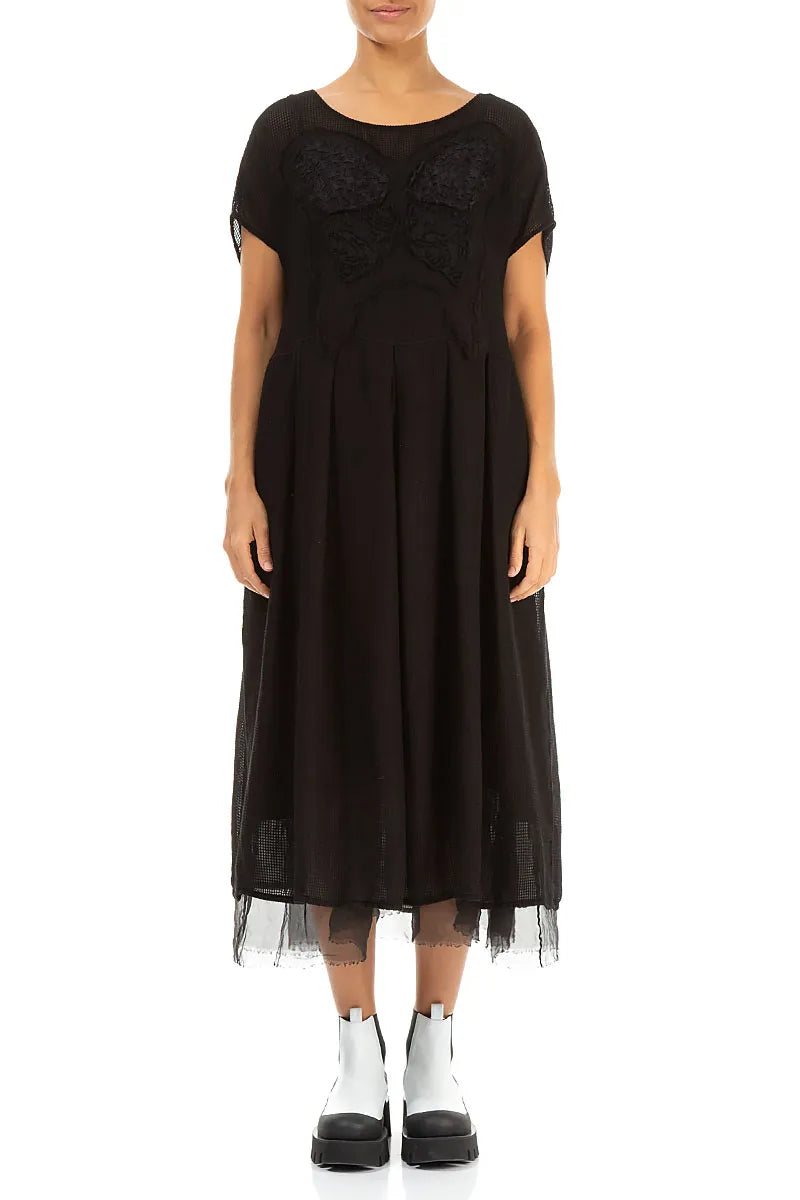 Flared Butterfly Black Mesh Silk Dress – grizas.com