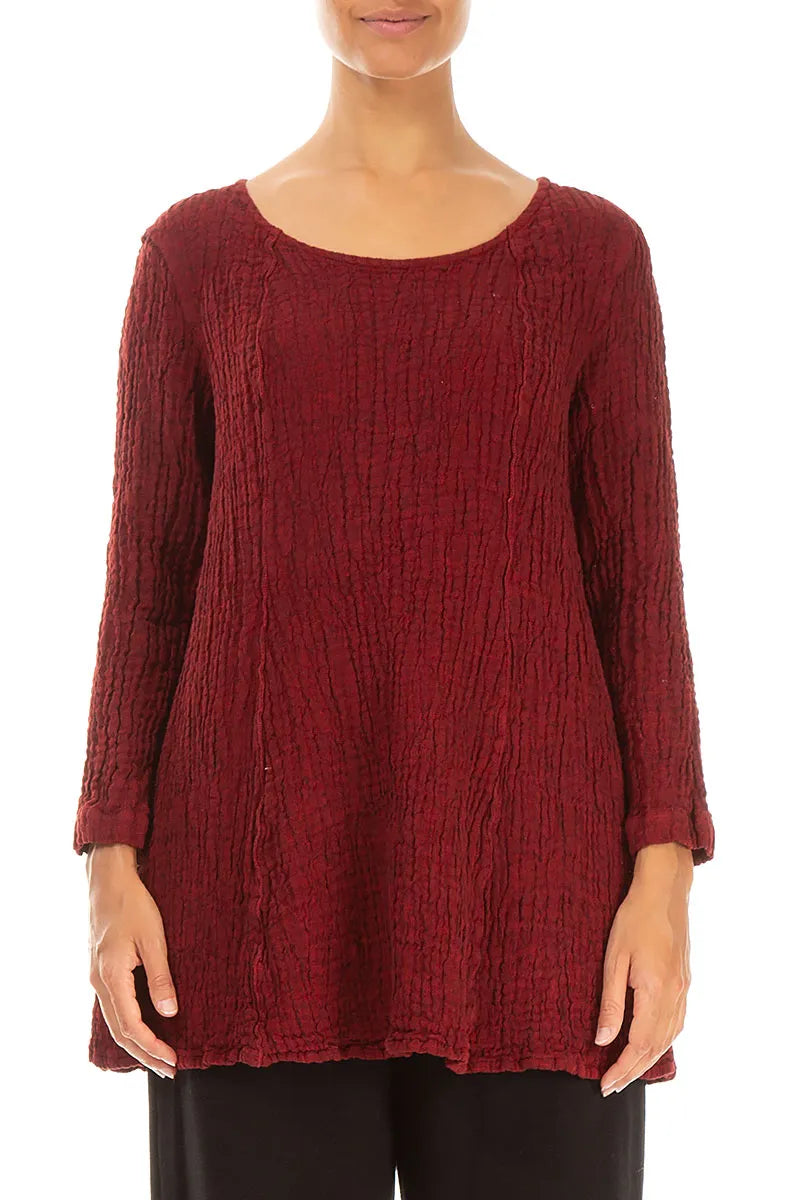 Flared Cherry Red Textured Linen Tunic 1