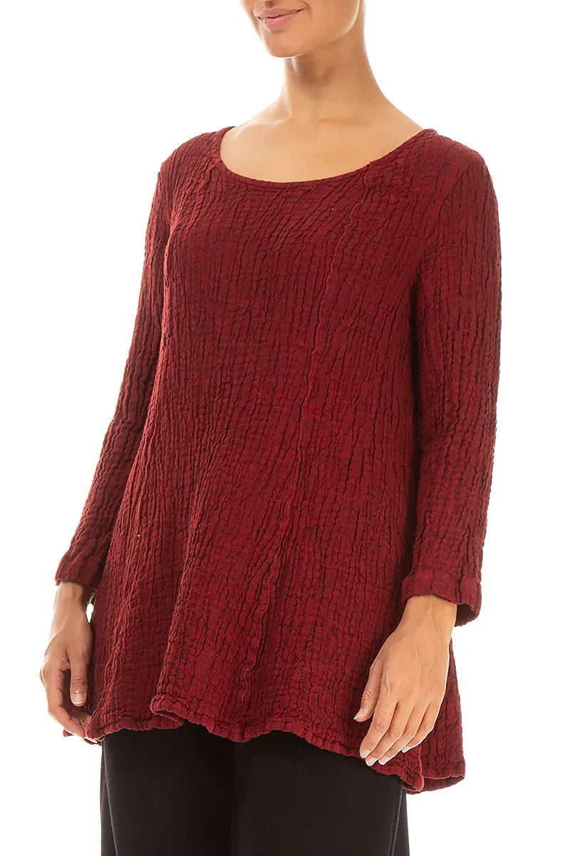 Flared Cherry Red Textured Linen Tunic 3