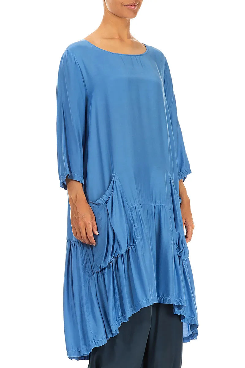 Flared Cobalt Blue Silk Bamboo Tunic 3