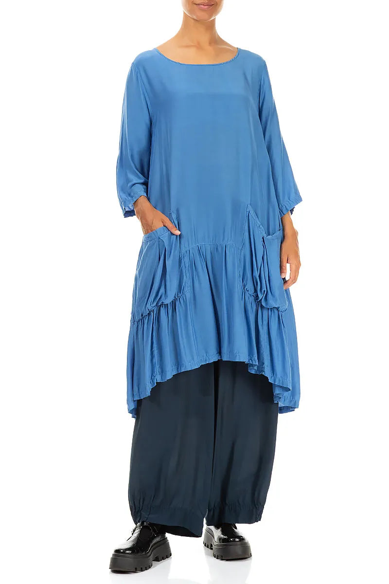 Flared Cobalt Blue Silk Bamboo Tunic 4