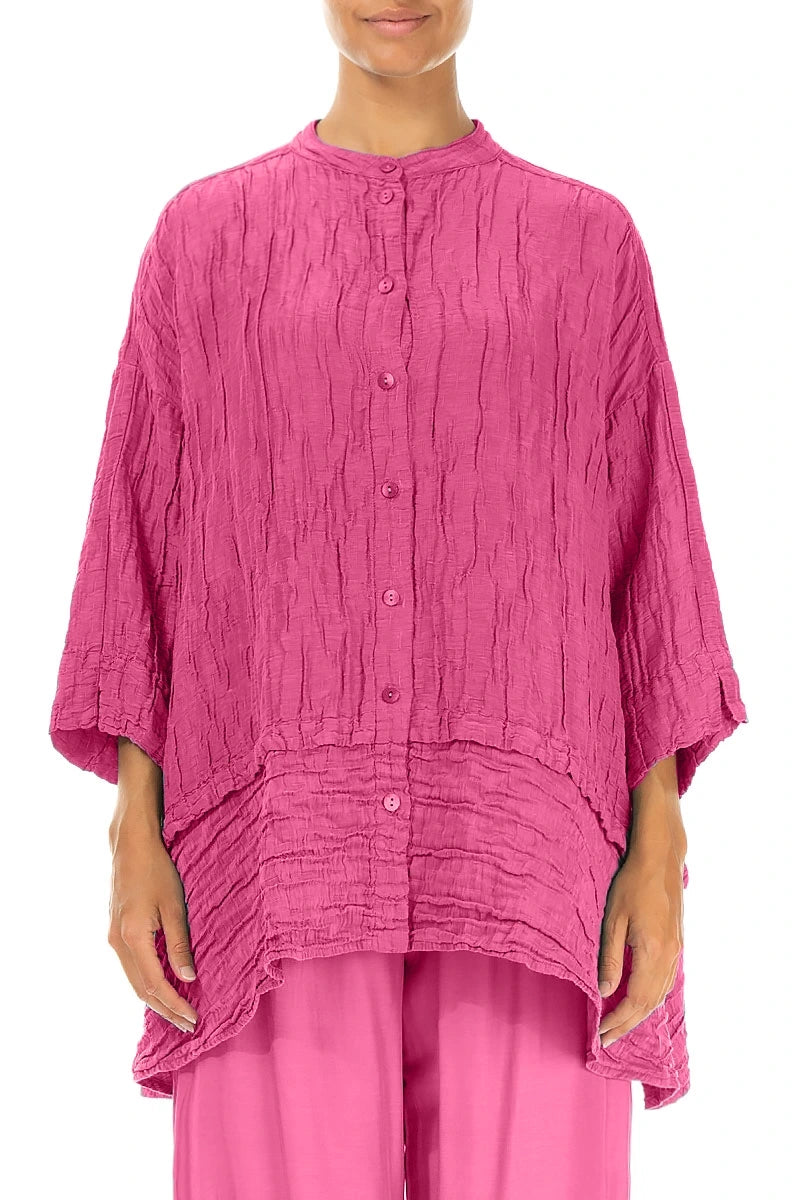 Flared Crinkled Fuchsia Silk Shirt 1