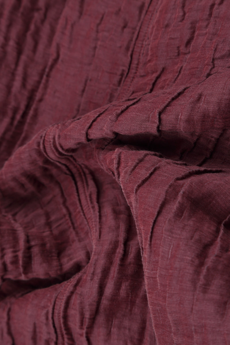 Flared Crinkled Merlot Silk Linen Dress 5