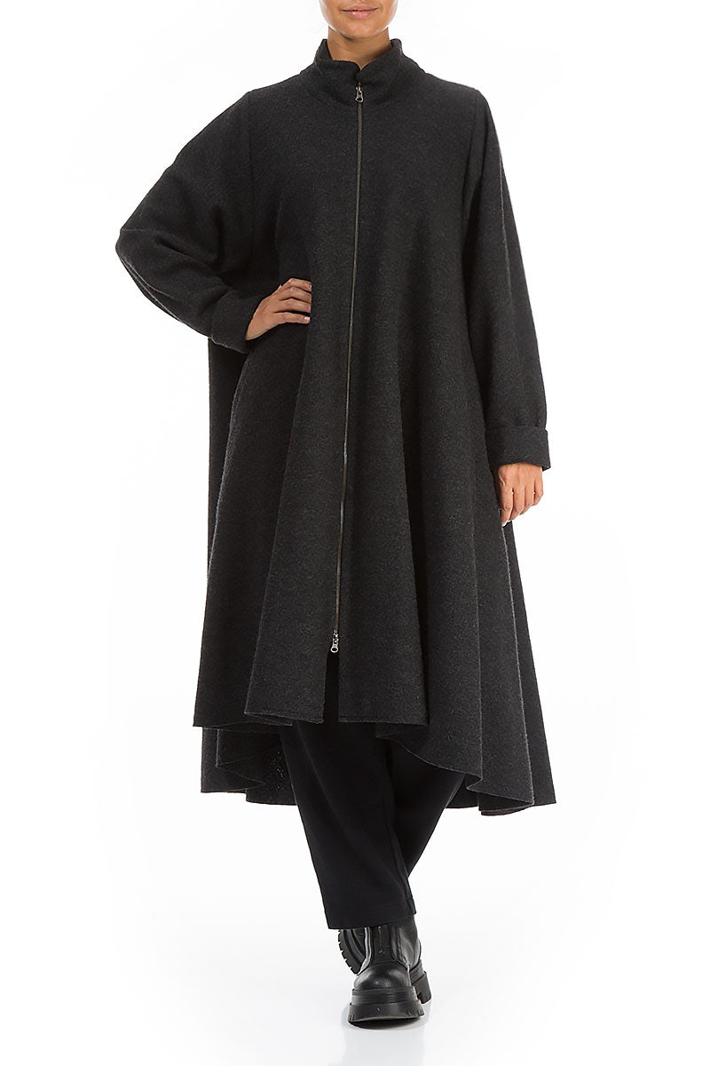 Flared Dark Grey Wool Coat 4