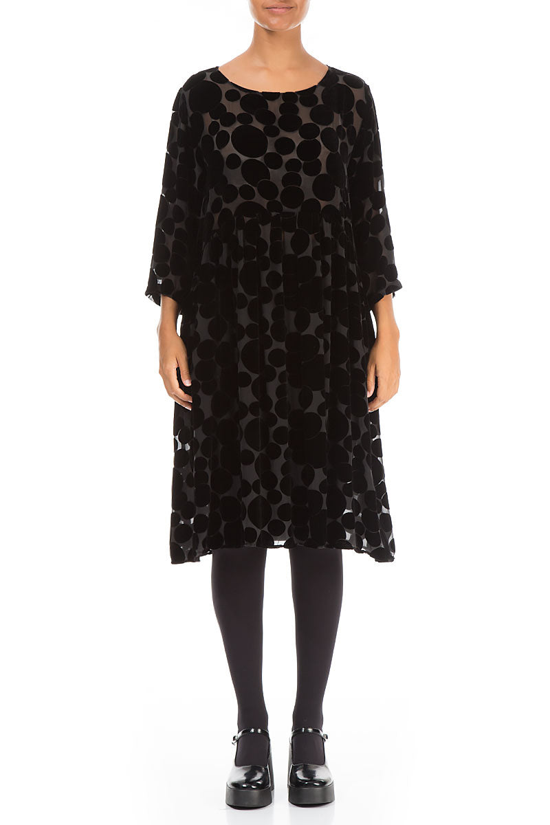 Flared Devoré Bubbles Black Silk Velvet Dress 1