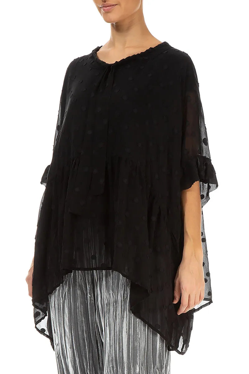 Flared Dotty Black Silk Cotton Blouse 3