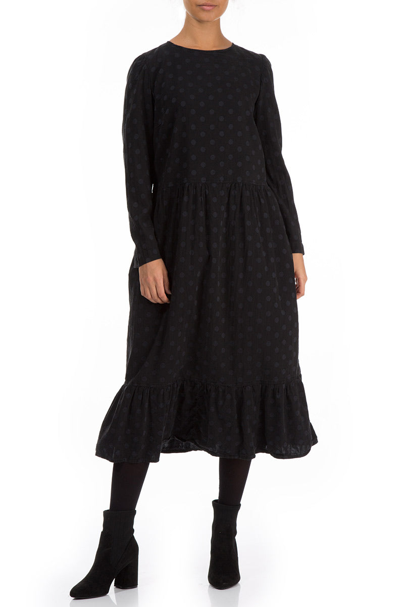Flared Dotty Black Silk Dress 5