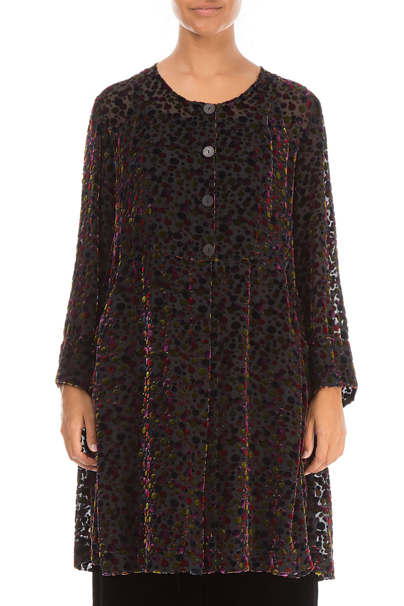 Veste festive évasée en velours de soie dévoré