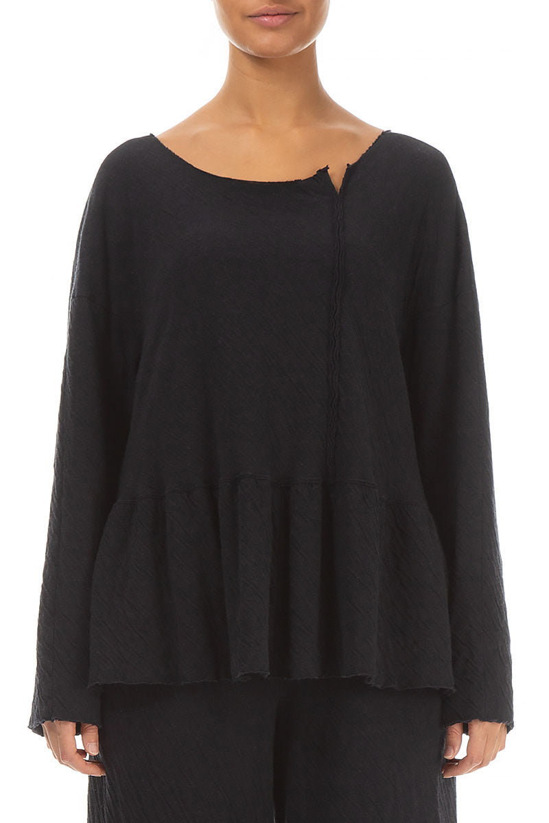 Flared Hem Grey Wavy Cotton Jumper 1