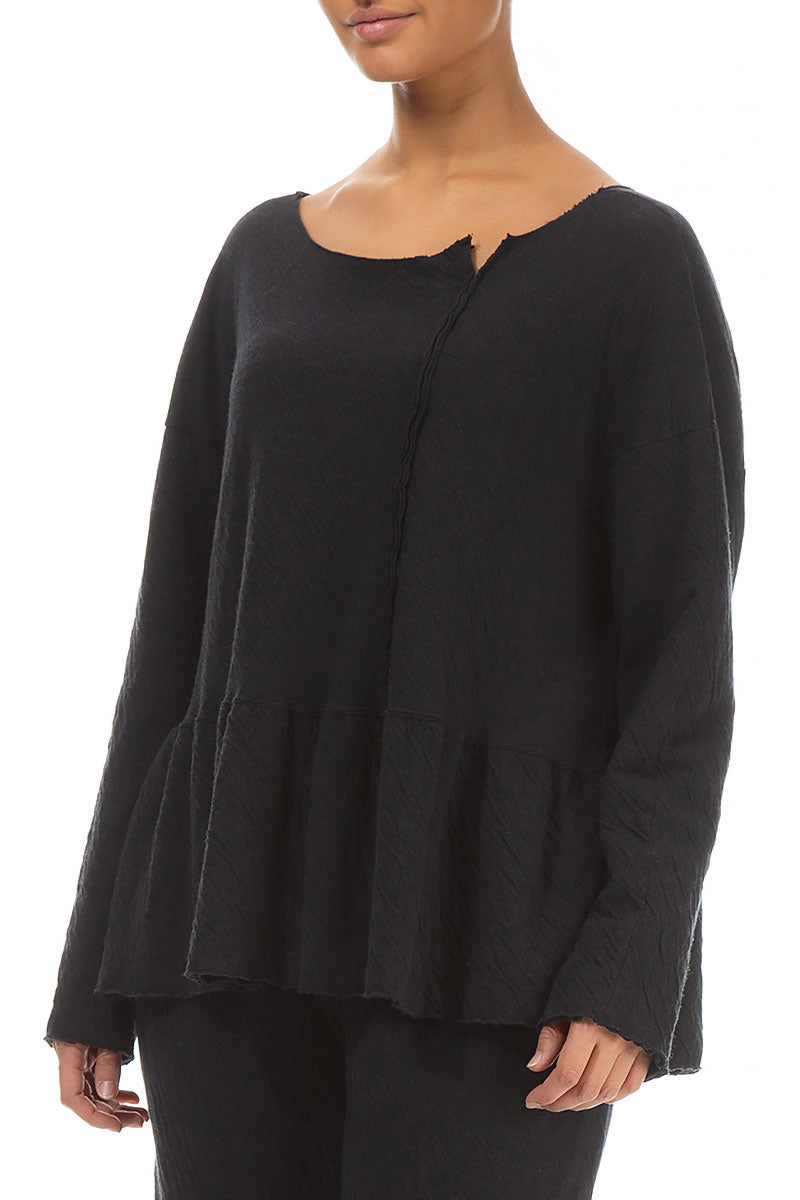 Flared Hem Grey Wavy Cotton Jumper 3