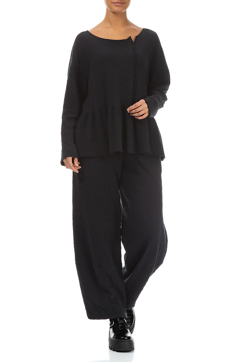 Flared Hem Grey Wavy Cotton Jumper 4