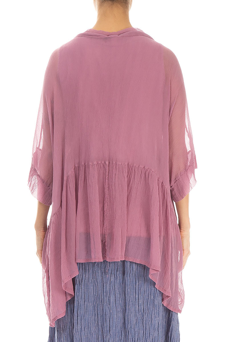 Flared Mauve Taupe Crepe Silk Blouse 2
