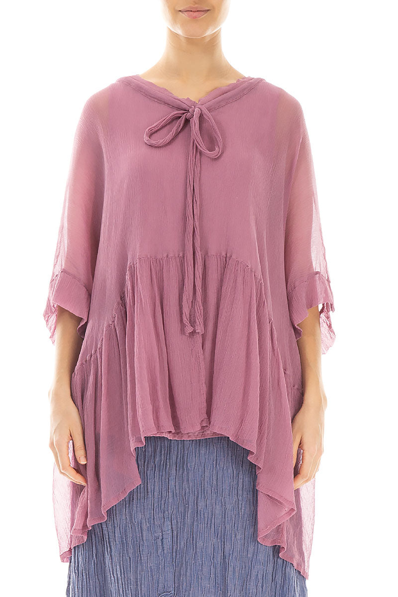 Flared Mauve Taupe Crepe Silk Blouse 1