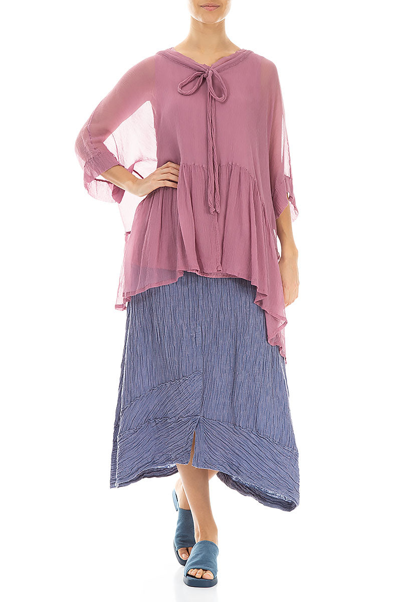 Flared Mauve Taupe Crepe Silk Blouse 4