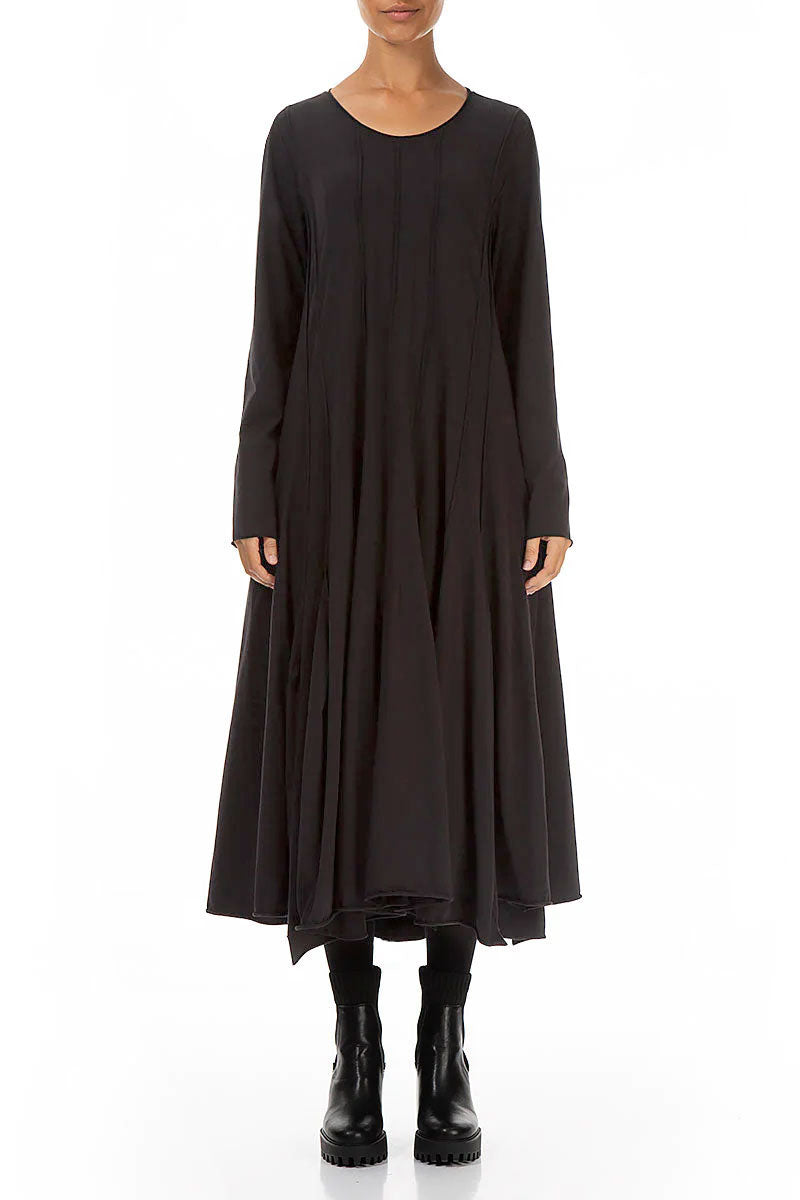 Flared Maxi Black Cotton Dress 1
