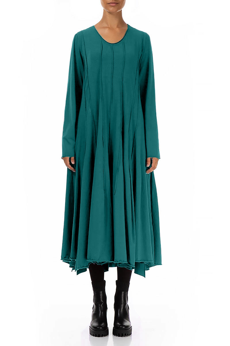 Flared Maxi Peacock Cotton Dress 1