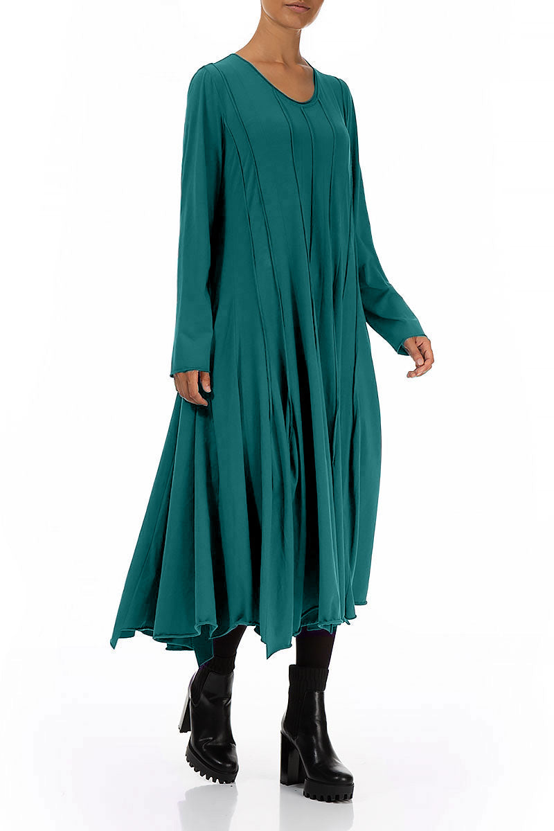Flared Maxi Peacock Cotton Dress 3
