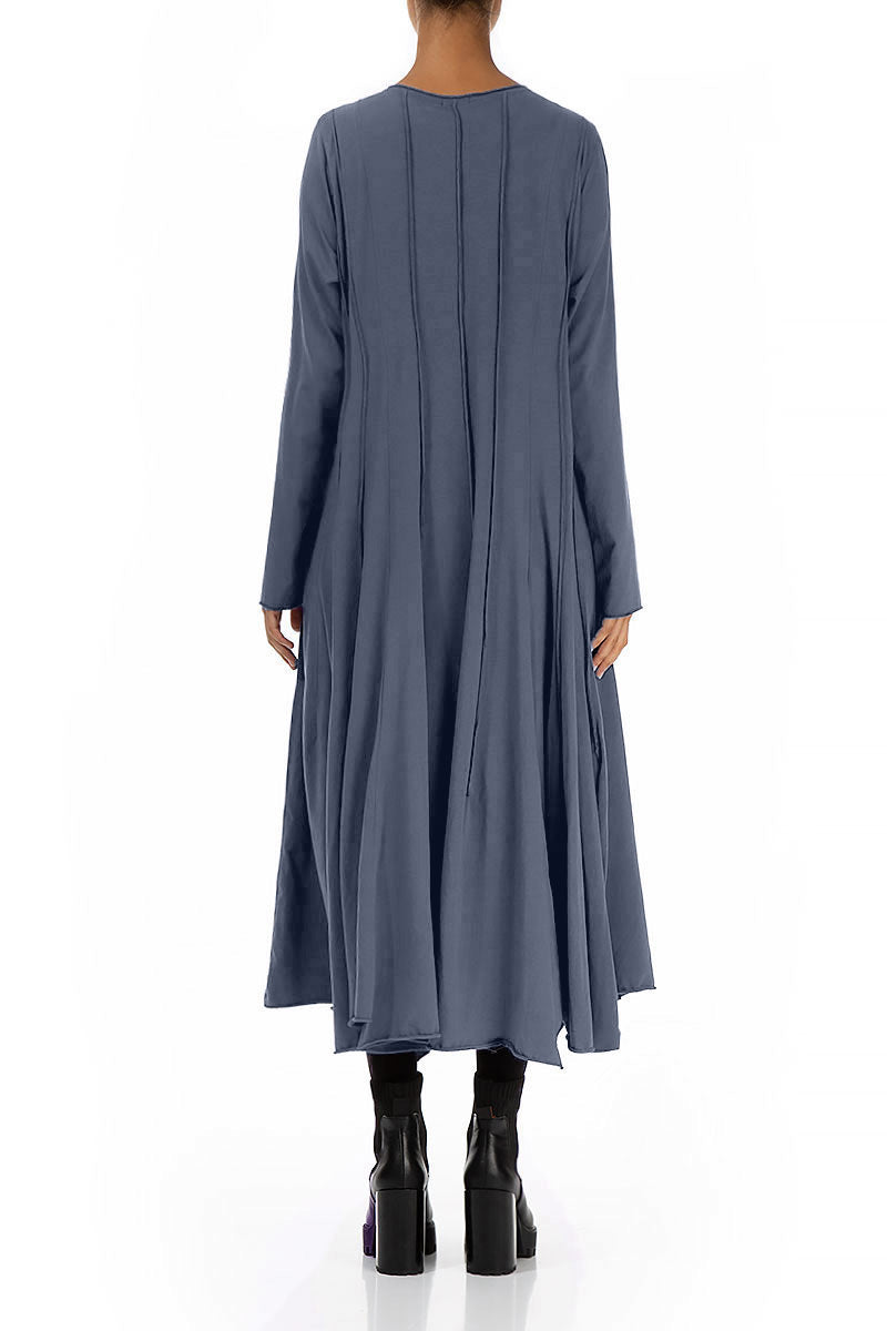 Flared Maxi Slate Blue Cotton Dress 2