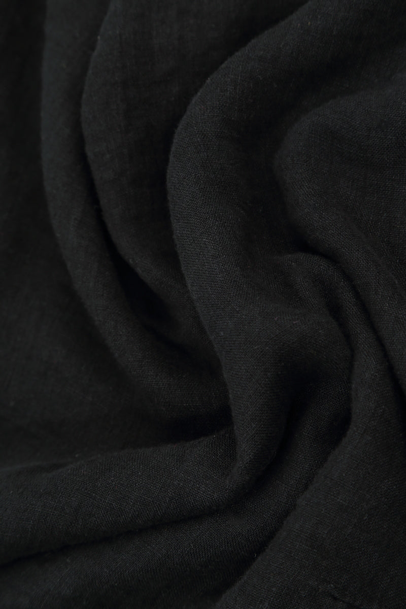 Short Sleeves Black Linen Dress