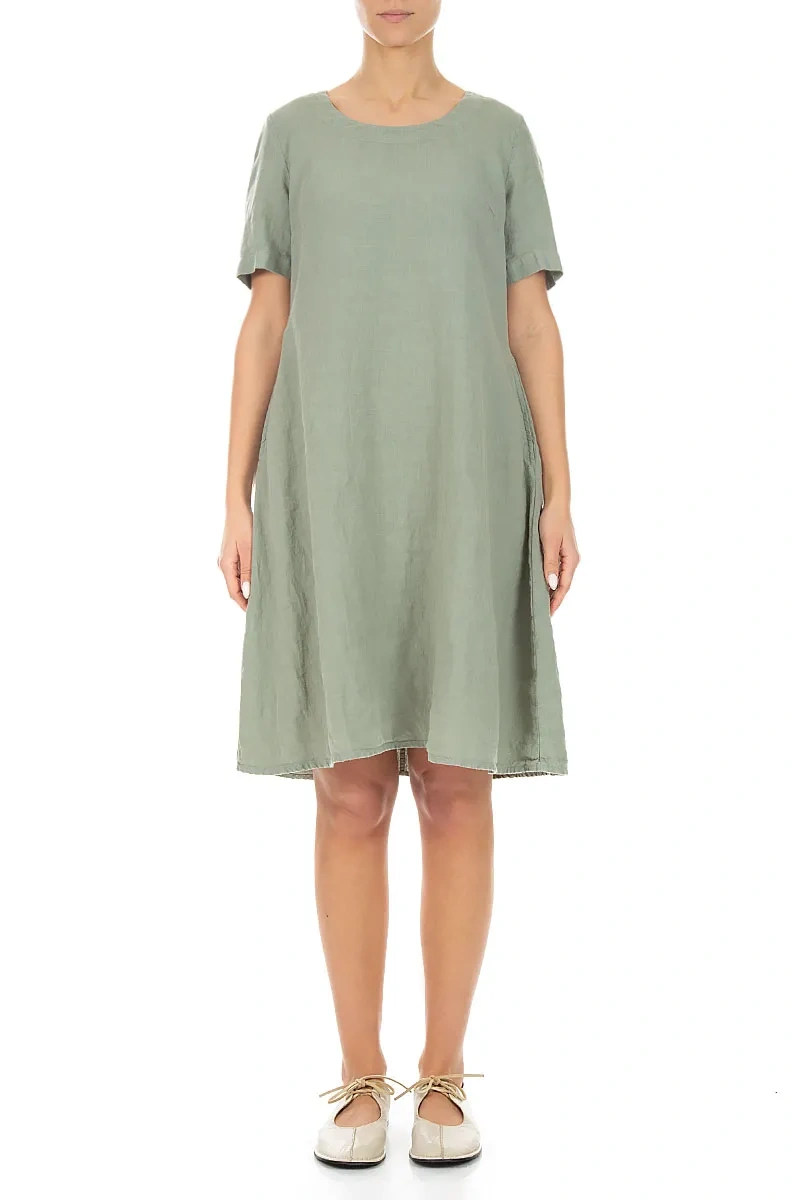 Flared Midi Sage Linen Dress