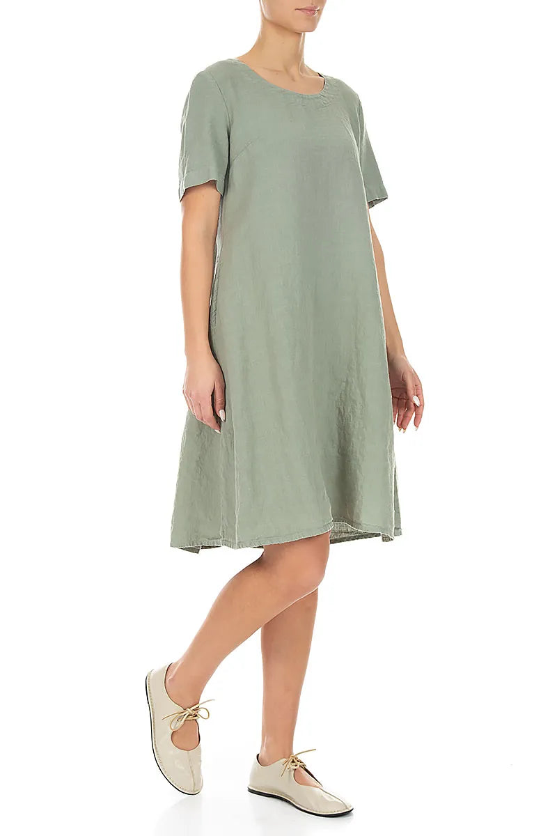 Flared Midi Sage Linen Dress