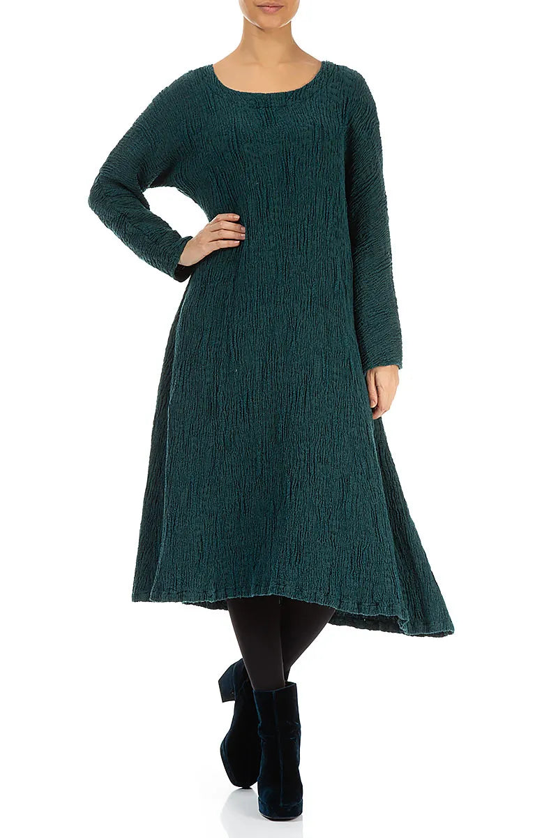Flared Peacock Textured Silk Linen Dress 4