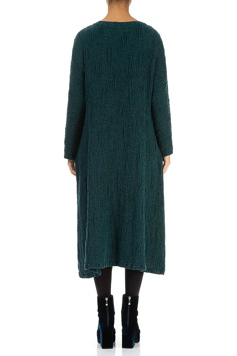 Flared Peacock Textured Silk Linen Dress 2