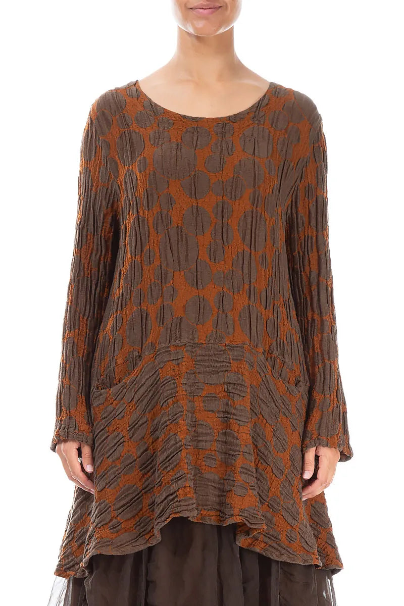 Flared Pockets Crinkled Aged Copper Circle Silk Linen Tunic 1
