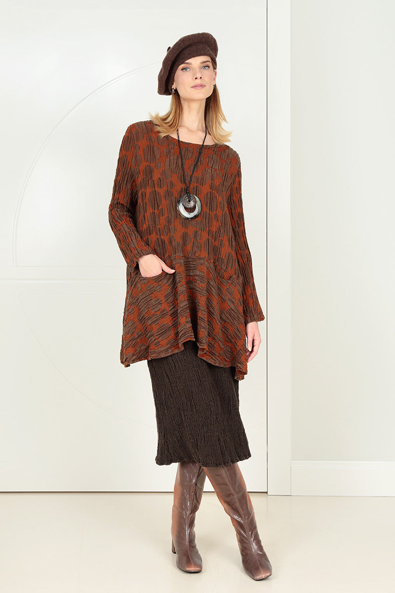 Flared Pockets Crinkled Aged Copper Circle Silk Linen Tunic 7