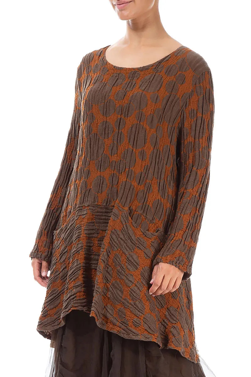 Flared Pockets Crinkled Aged Copper Circle Silk Linen Tunic 3
