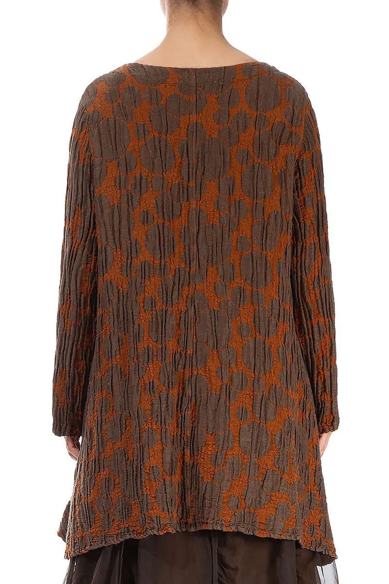 Flared Pockets Crinkled Aged Copper Circle Silk Linen Tunic 2