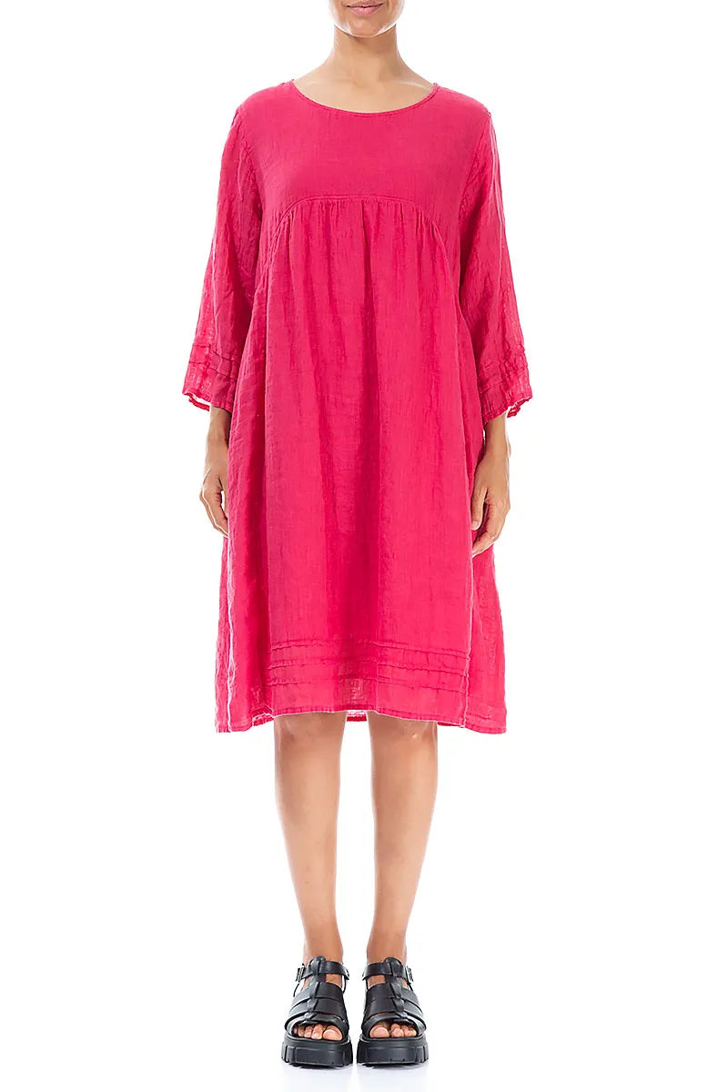 Flared Raspberry Gauze Linen Dress